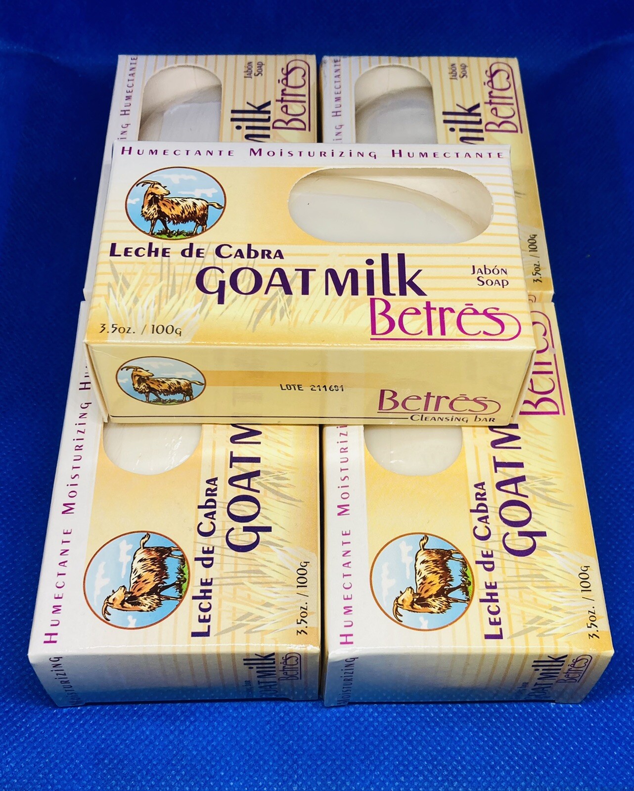 (Pack of 5) Betres Goat Milk Moisturizing Bar Soap, 3.5 oz. Jabon Leche de Cabra