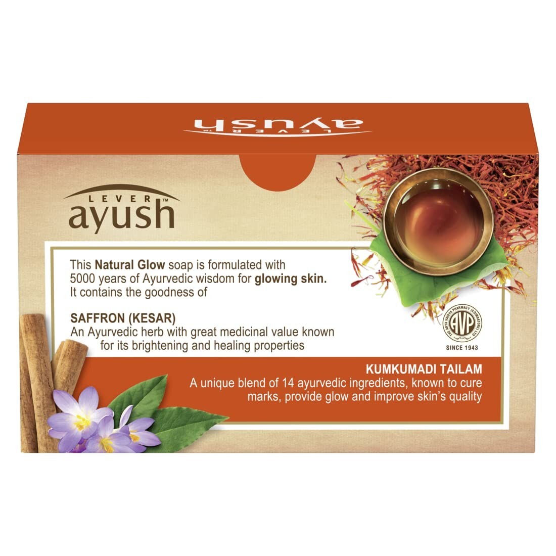 Lever Ayush Natural Fairness Saffron Soap 2 x 100 g each (Buy 4 Get 1)