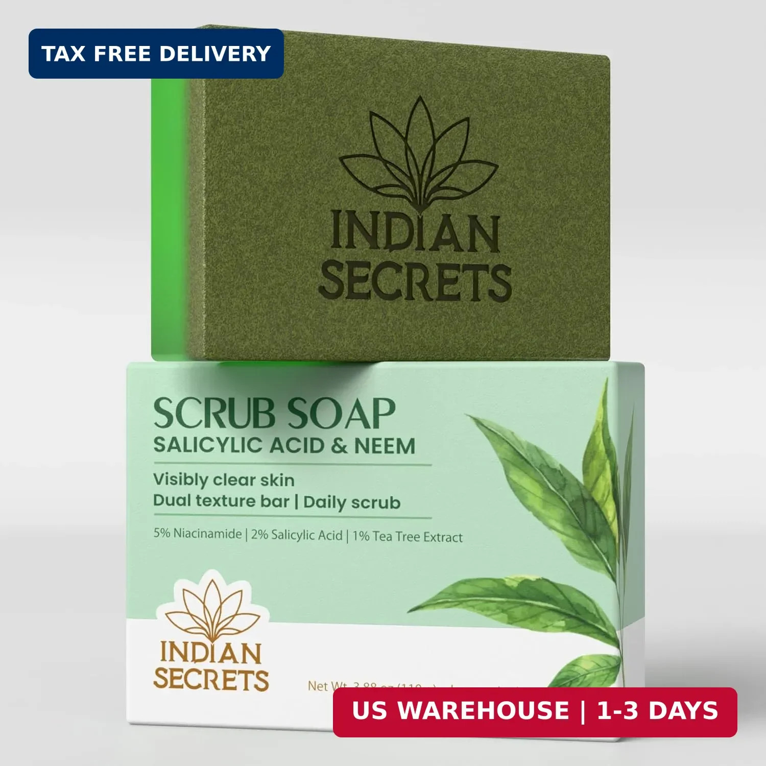 Salicylic Acid Neem Scrub Soap for Face & Body | Exfoliating Bar Soap, Tea Tree
