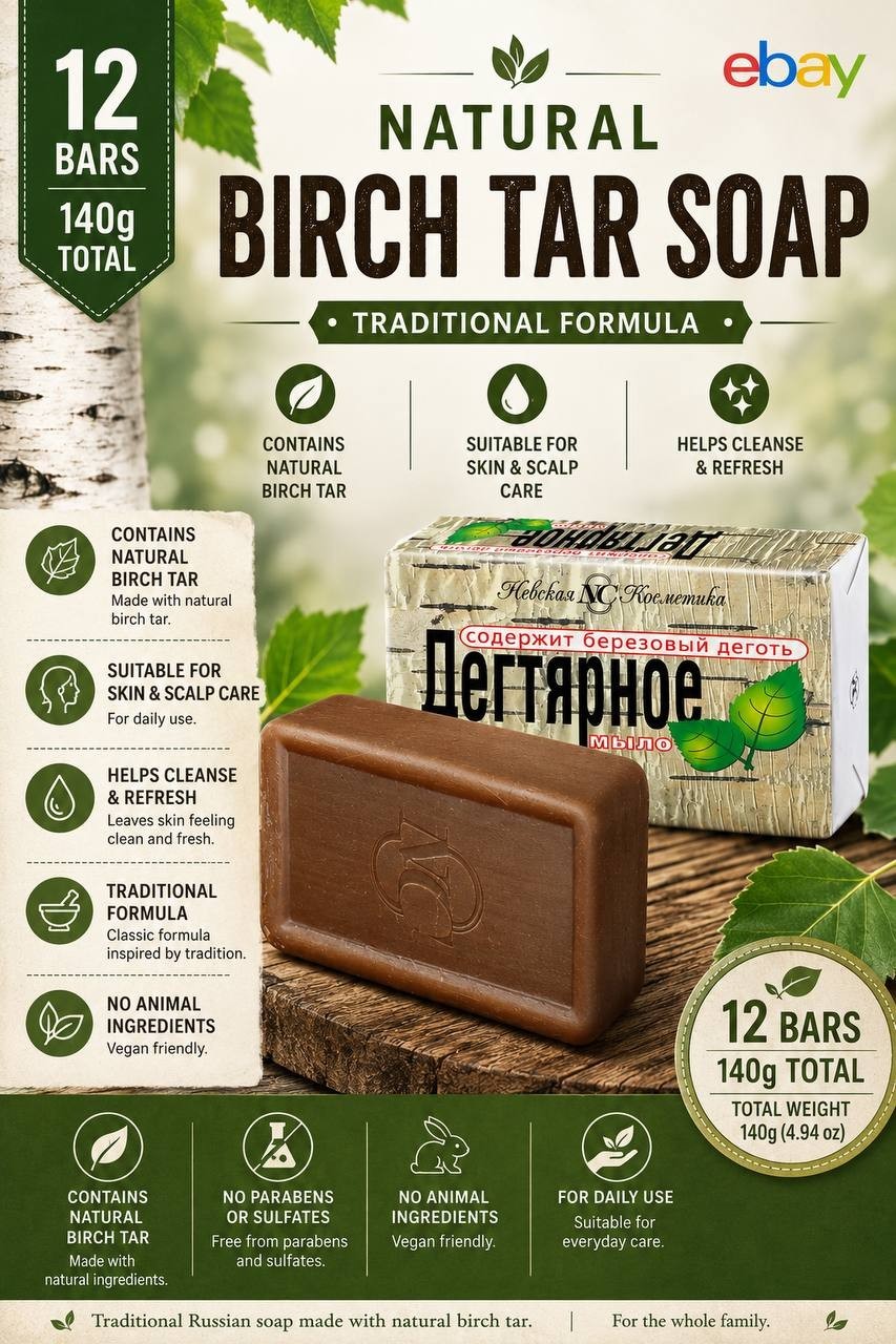 Tar soap. 12 x 140g. Degtayrnoe.Birch tar soap.Nevsk cosmetic.Nevskaya cosmetika