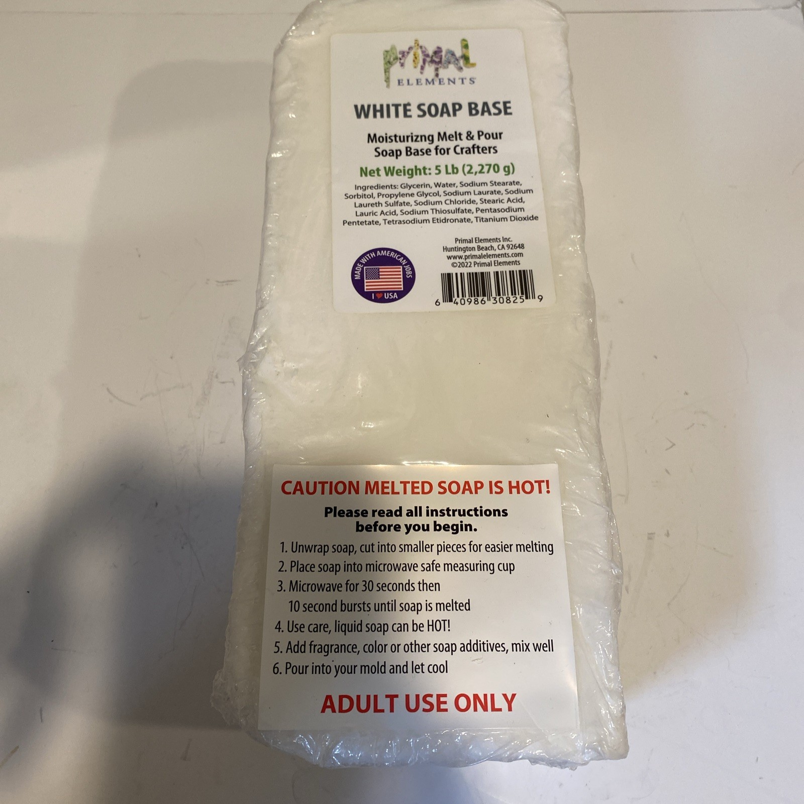 Primal Elements White Soap Base – Moisturizing Melt and Pour Glycerin Soap Base