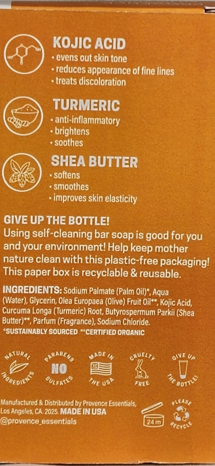 Provence Essentials Kojic Acid & Turmeric + Shea Butter Bar Soap 10 oz