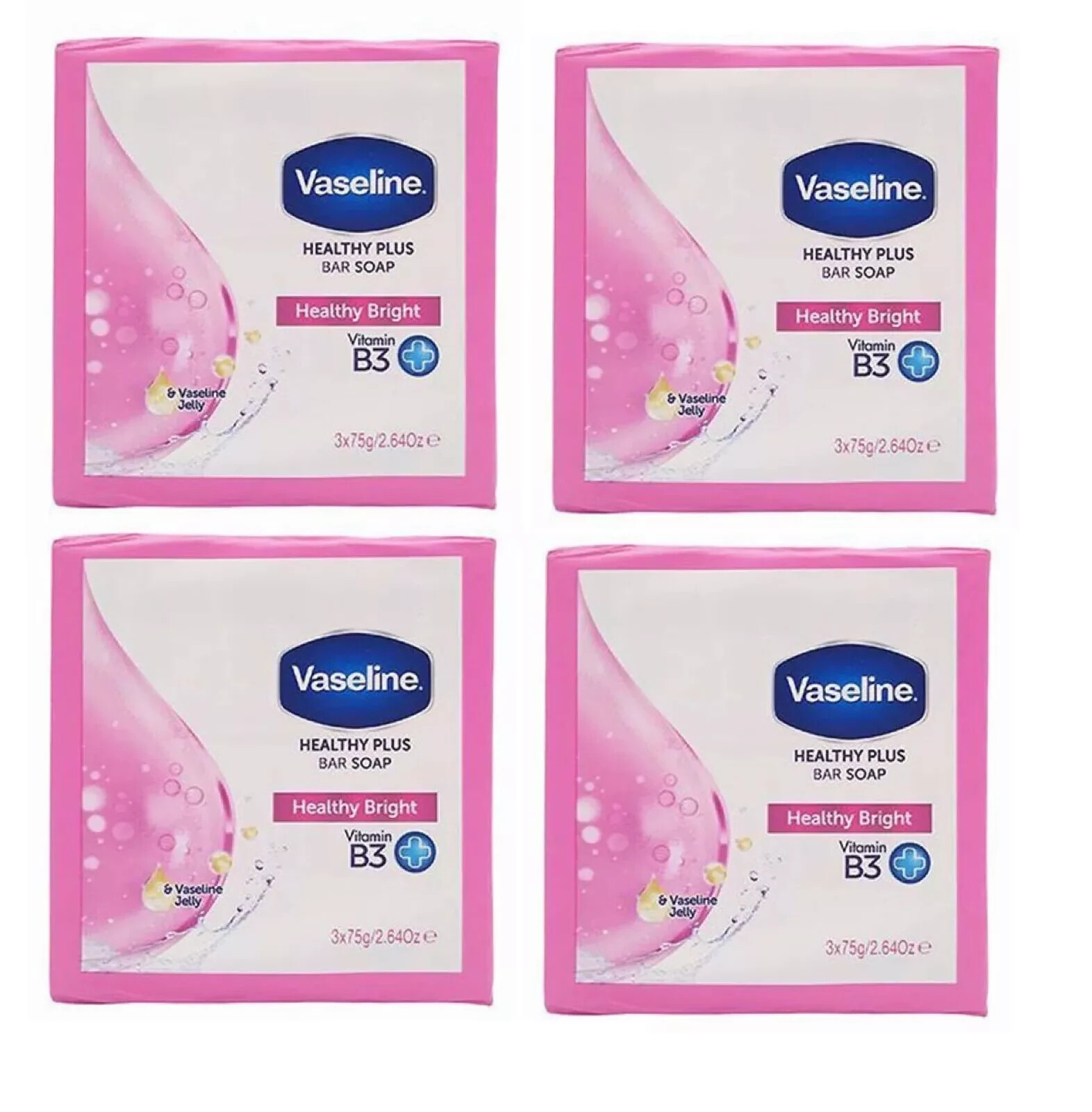 Vaseline Healthy Bright Bar of Soap with Vitamin B3 3X75g (Pack of 4) 12 Bars