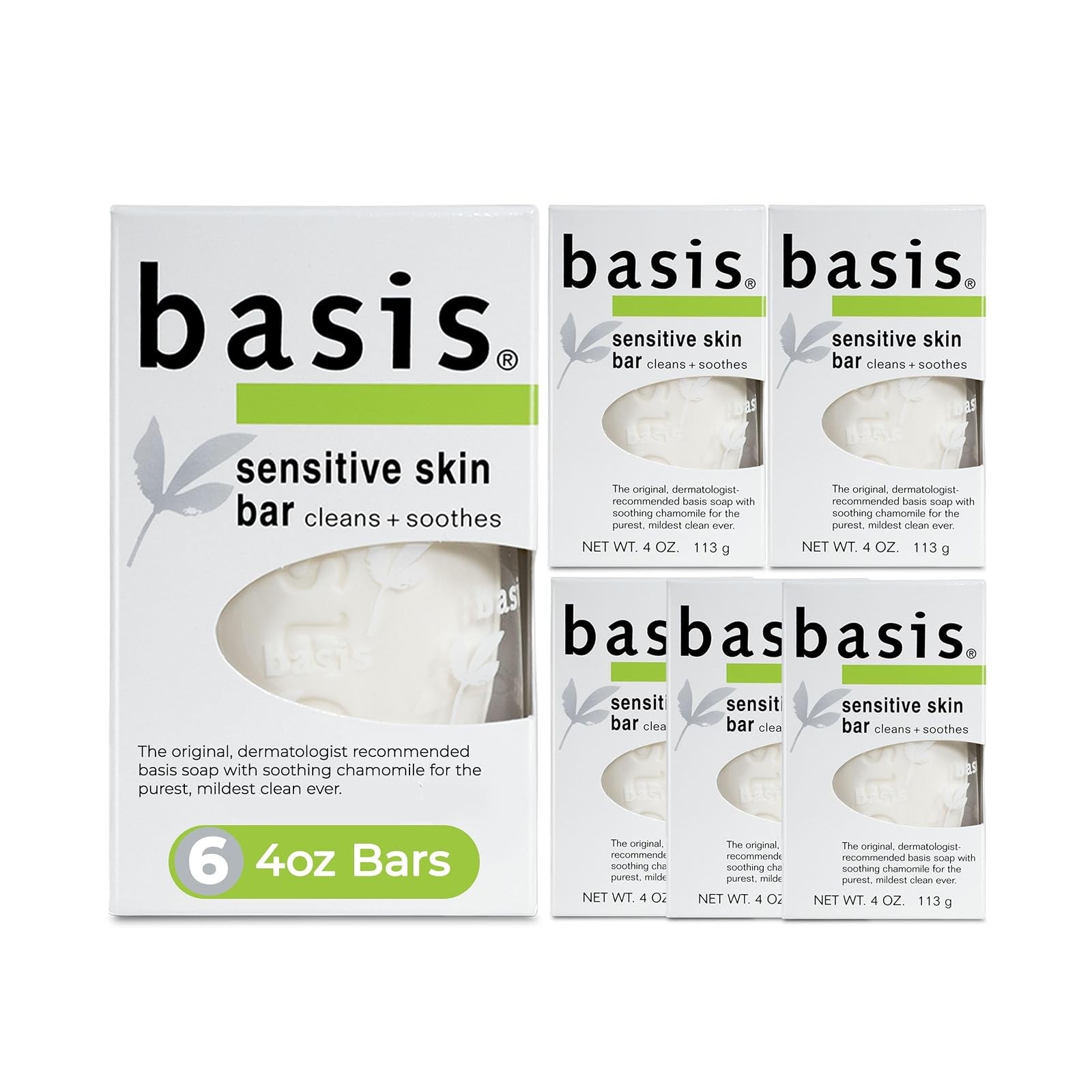 Basis Soap, Sensitive Skin, Unscented, 4oz (6)