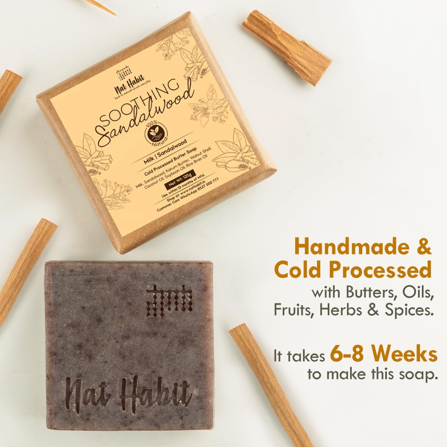 Nat Habit Soothing Sandalwood Cold Processed Soap (125 g) ,