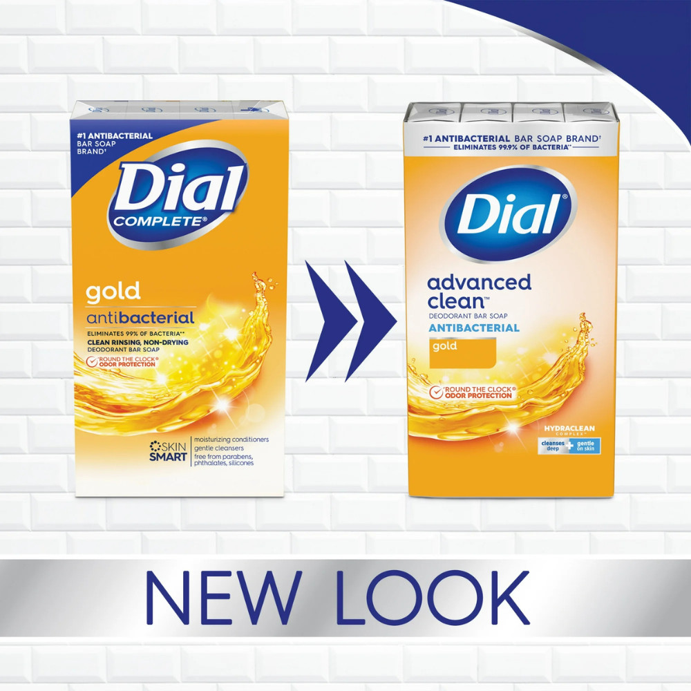 New Dial Antibacterial Deodorant Bar Soap, Advanced Clean, Gold, 12 Bars, 4 oz