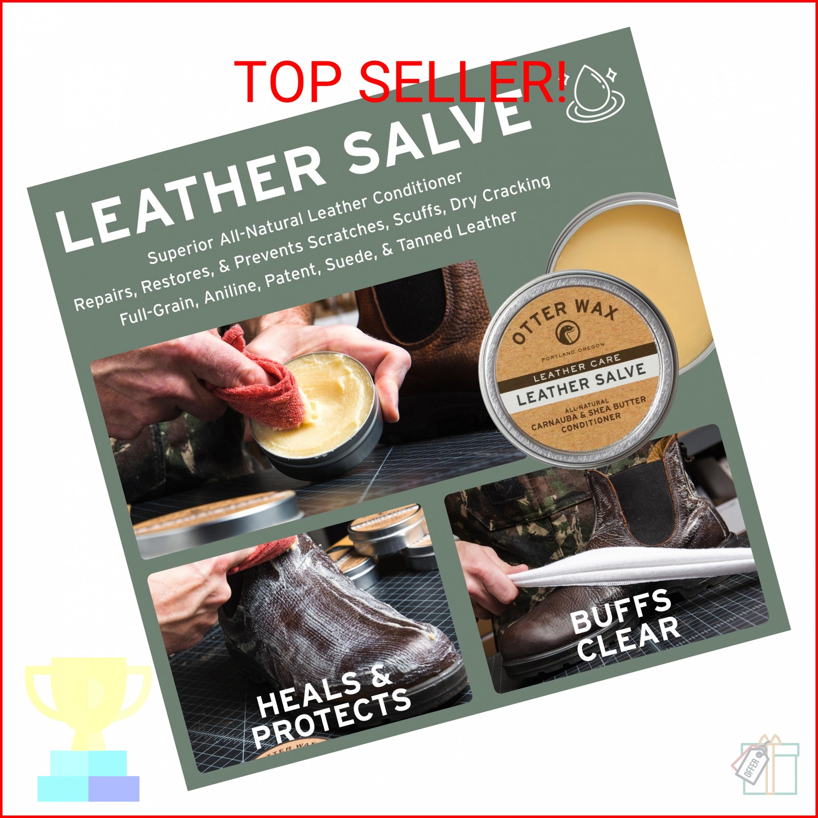 Otter Wax Leather Salve | 2 oz | Leather Conditioner & Cleaner | All-Natural Bal
