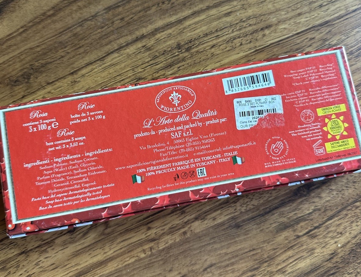 Buone Feste Rose Scented Soaps – Tuscany Italy – 3x 3.52oz – New In Box