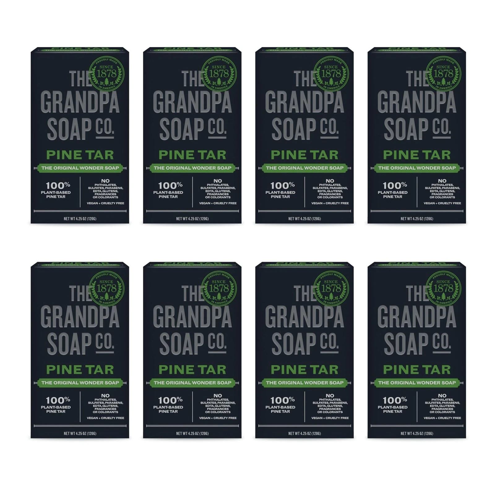 Grandpa Soap Pine Tar 4.25oz Men Dermatologist Tested Sensitive Skin (8 Pack)