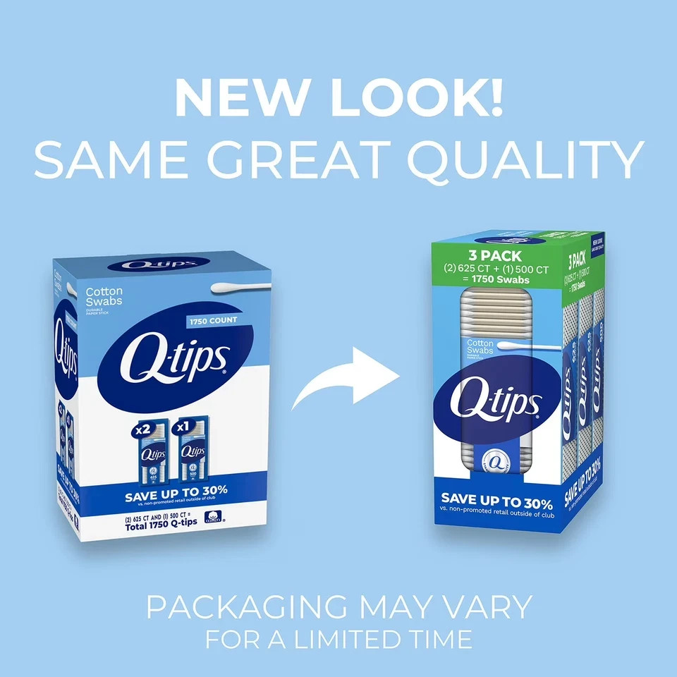 Q-tips Cotton Swabs, Flexible stick 1750 count., 3 pack. FREE SHIPPING