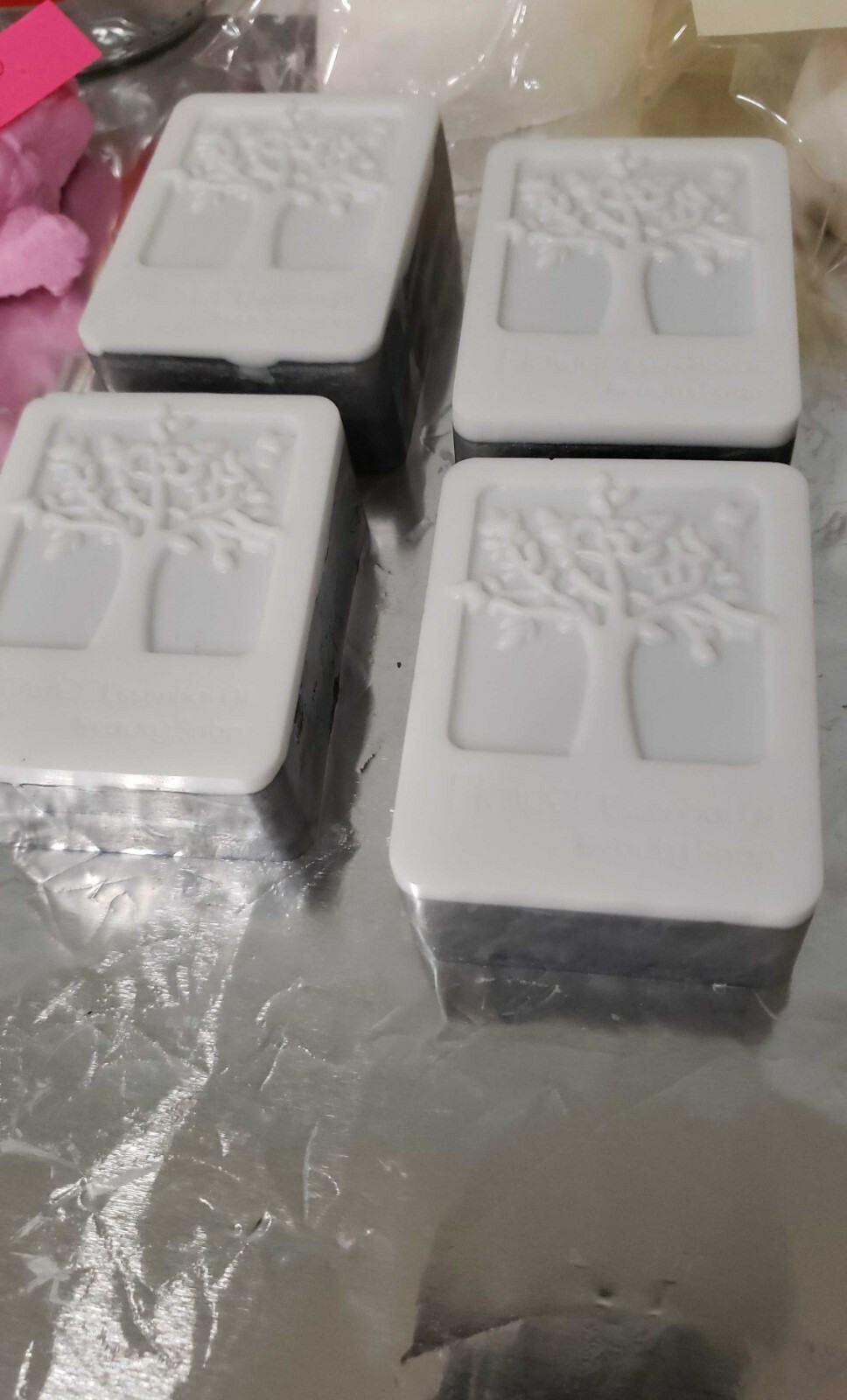 1 homemade glycerin soap tree of life unscented grey with white top 4 oz bar