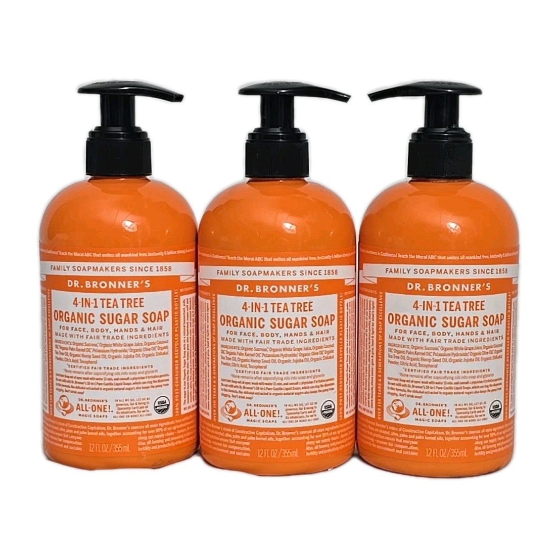 Dr. Bronner’s 4-in-1 Tea Tree Organic Sugar Soap 3-PACK 12oz Each