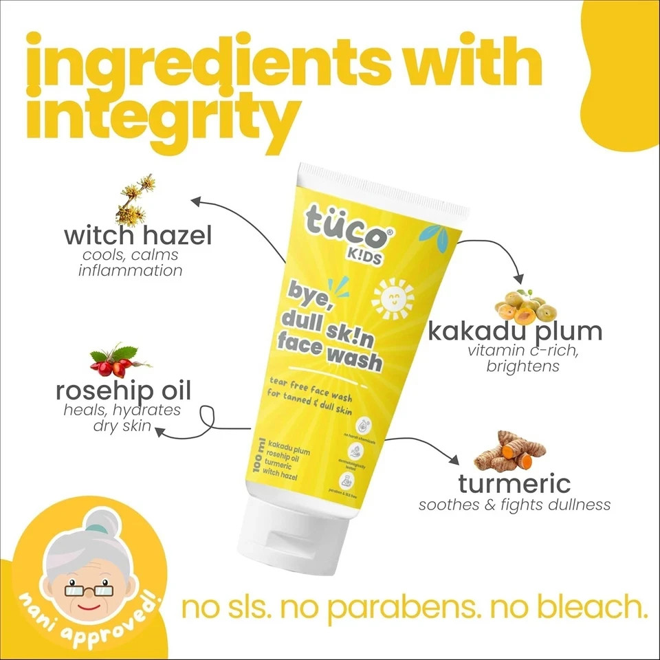 Tuco Kids Face Wash Brightens Dull Skin pH Balanced Tear-Free Ages 2 -15 100g