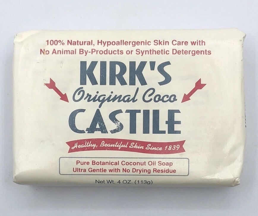 Kirk’s Castile Coconut Oil Soap, Original Coco Pure Botanical – 4 oz Bar – NOS
