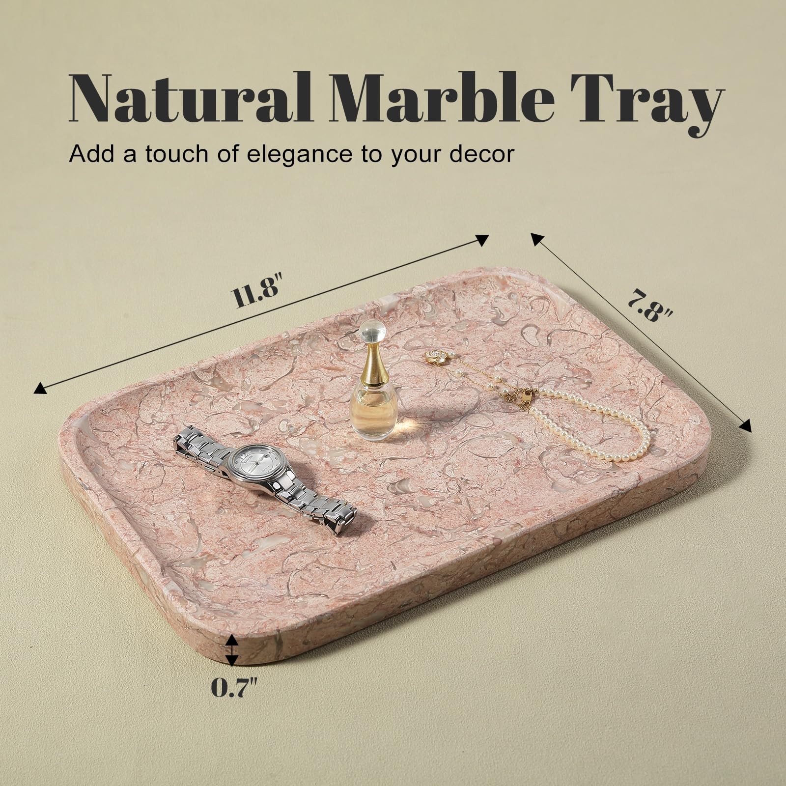 Koville Marble Tray, 12″x8″ Natural Marble Vanity Tray for Countertop Bathroom K