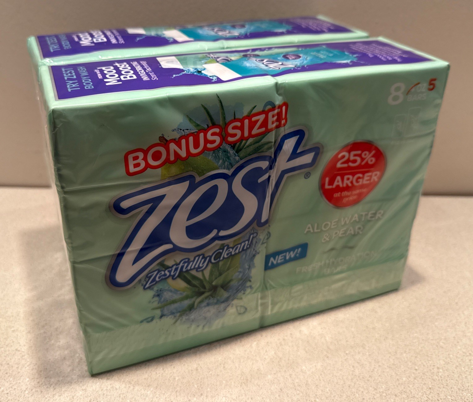 Zest Aloe Water & Pear Fresh Hydration Bar Soap 16 Bars Bonus Size (5 oz. Each)