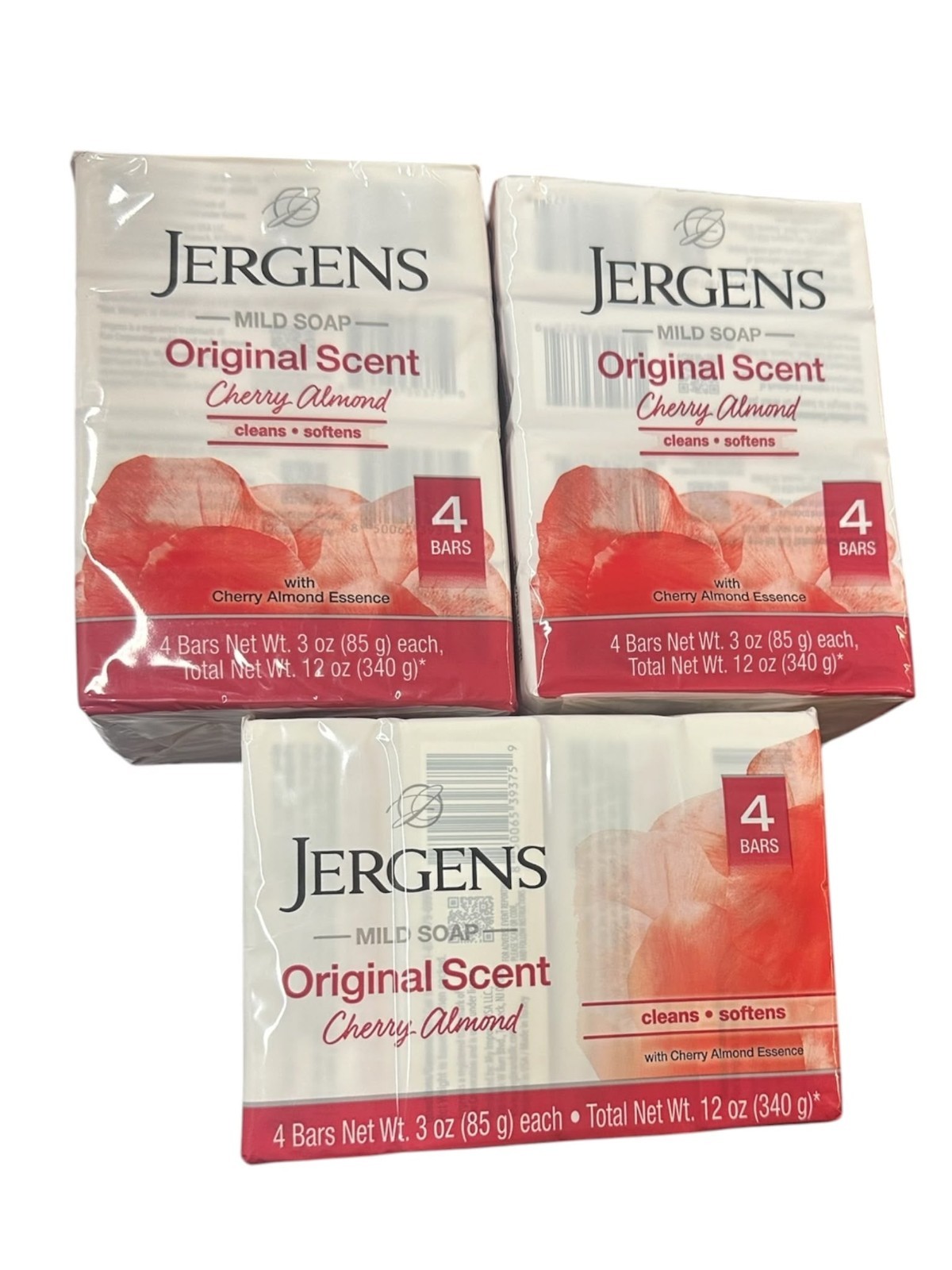Jergens Mild Soap Original Scent Cherry Almond 3 Pk (12 total bars of soap)-New