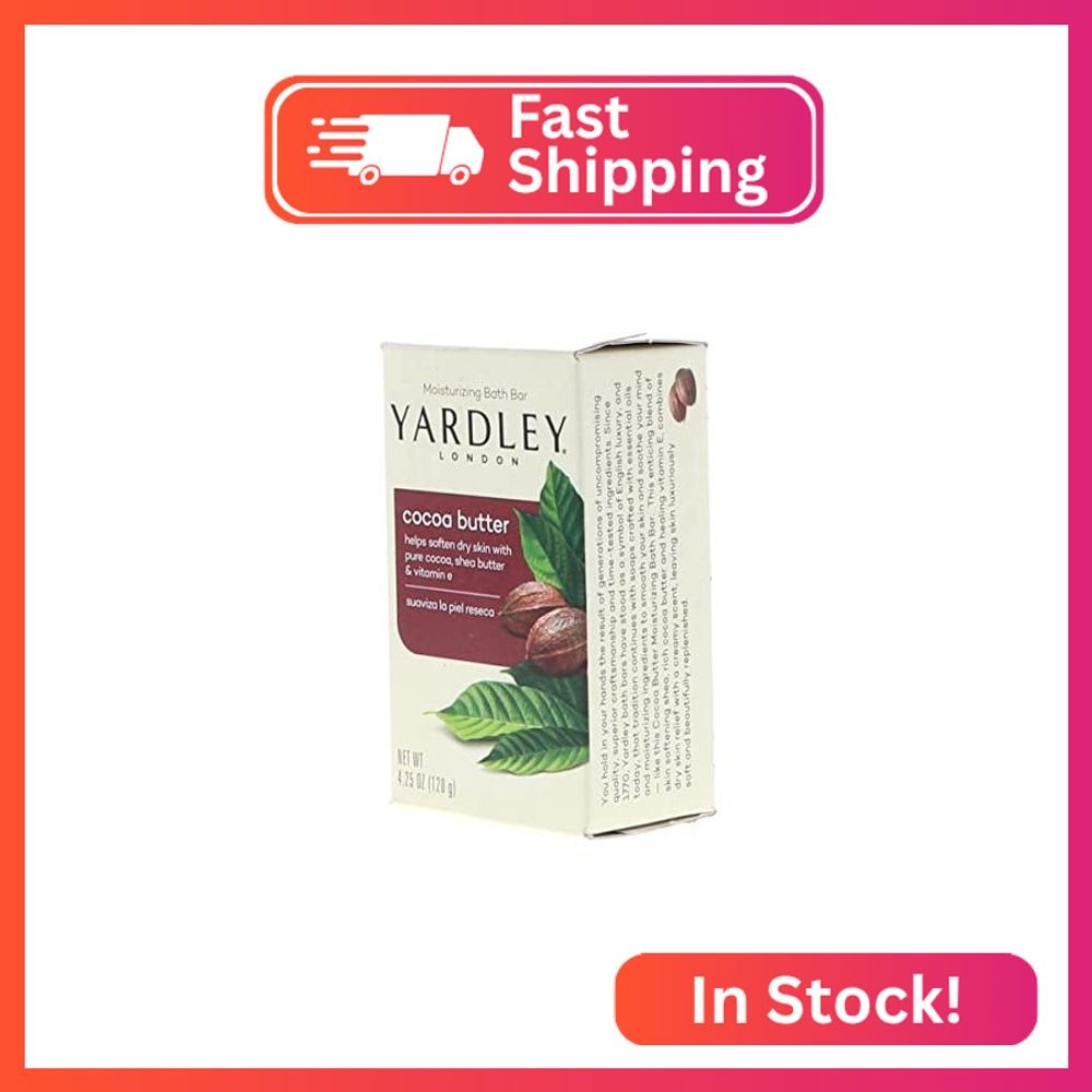 Yardley London Pure Cocoa Butter & Vitamin E Bar Soap, 4.25 Ounces /120 G (Pack