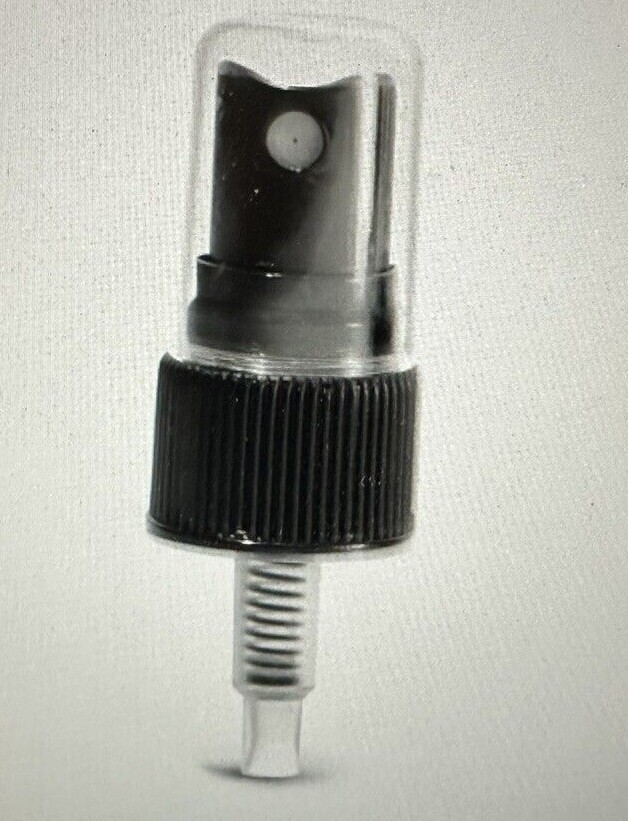 20/410 black ribbed plastic fine mist sprayers clear styrene caps 3 3/4″ tube