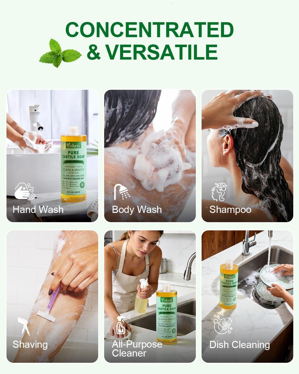 EWG Peppermint Castile Soap 32oz, with Oils Multi-Purpose Cleanser | Gentle