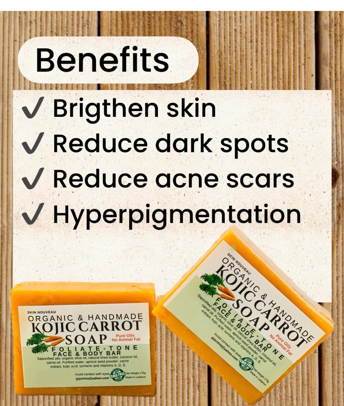 Carrot Kojic Soap With Turmeric Natural Whitening Formula Organic 175 G