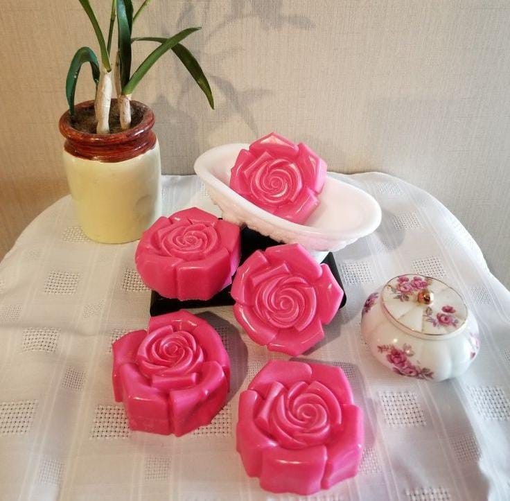 Pink Rose-Shaped Body Soap Bars for Body & Hands, Floral, Women Men