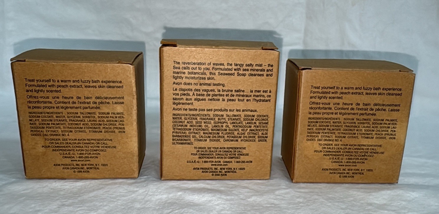 3 Avon Naturals Vintage Seaweed (1) & Fuzzy Peach (2) Bars Body Soap 3.5 oz