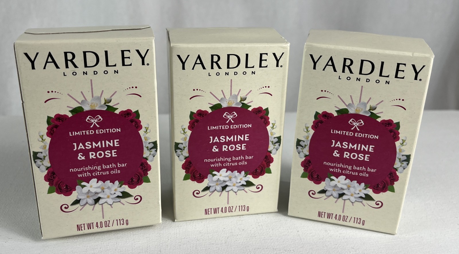 Yardley London Jasmine and rose nourishing bar 4 oz x 3 bars Limited Edition