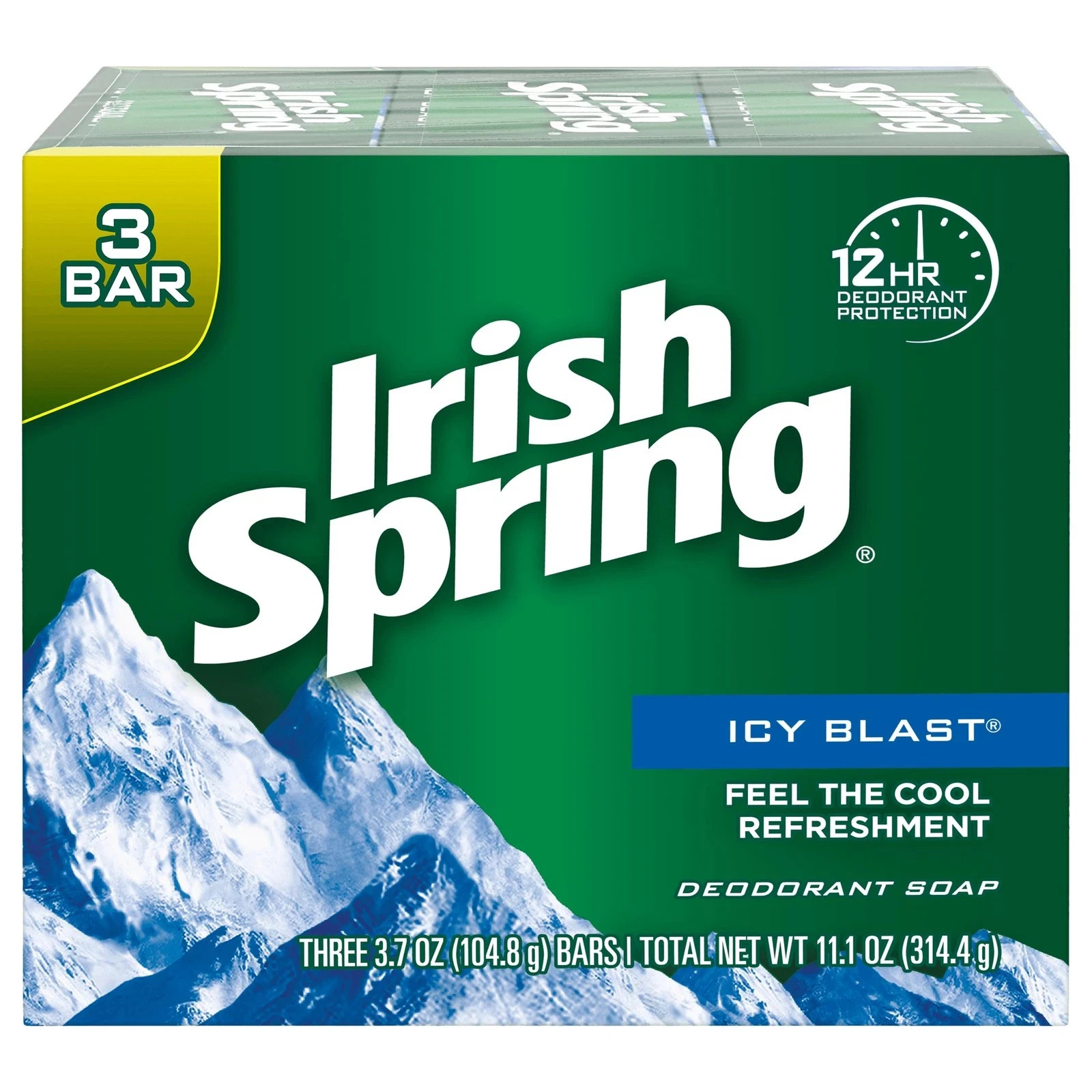 Irish Spring Icy Blast 12 hr. Deodorant Soap 3×3.75 oz Bars💥Lot of 4=12 Bars💥
