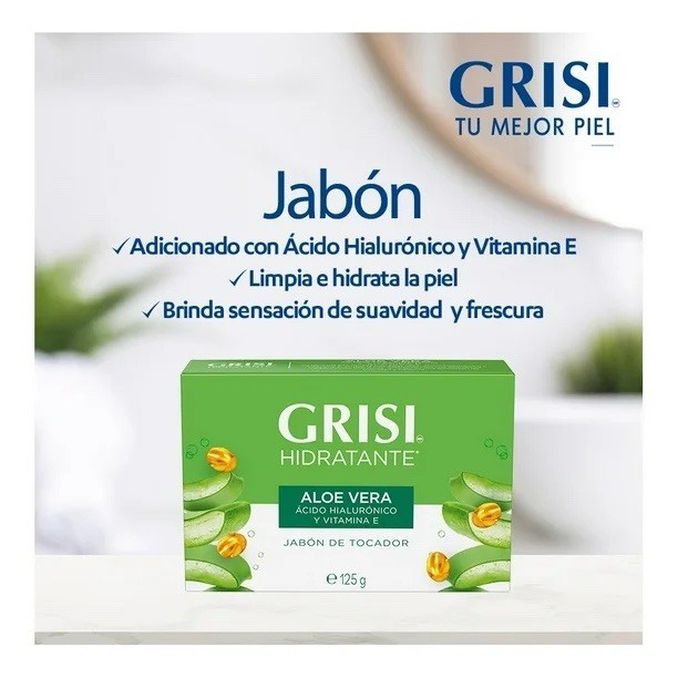 3 JABONES GRISI 🇲🇽 HIDRATANTE (125g c/u) – ALOE VERA Bar Soap (3 Pack)