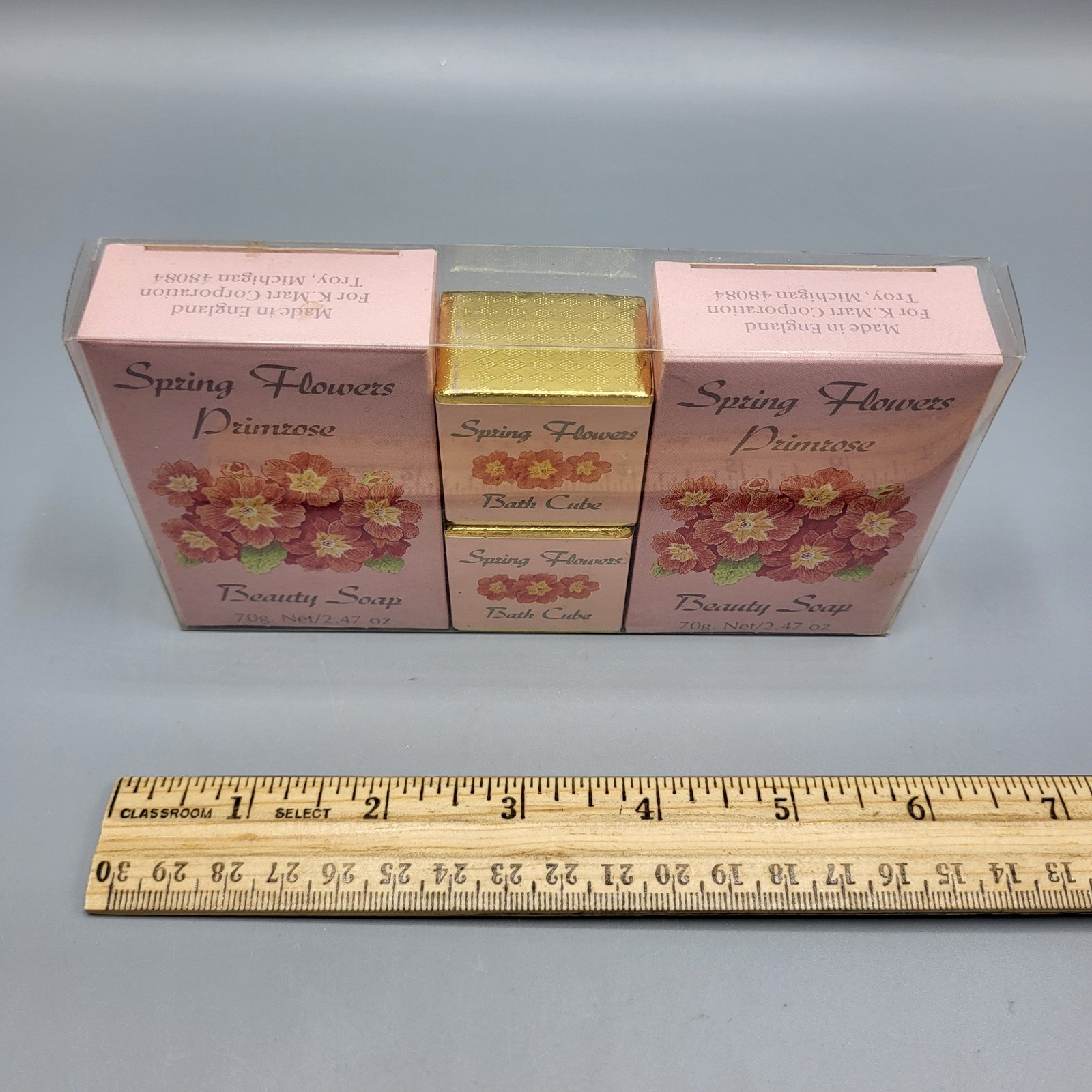 Vtg NOS Kmart Spring Flowers Primrose Soap Bath Cube Set Made in England Pink