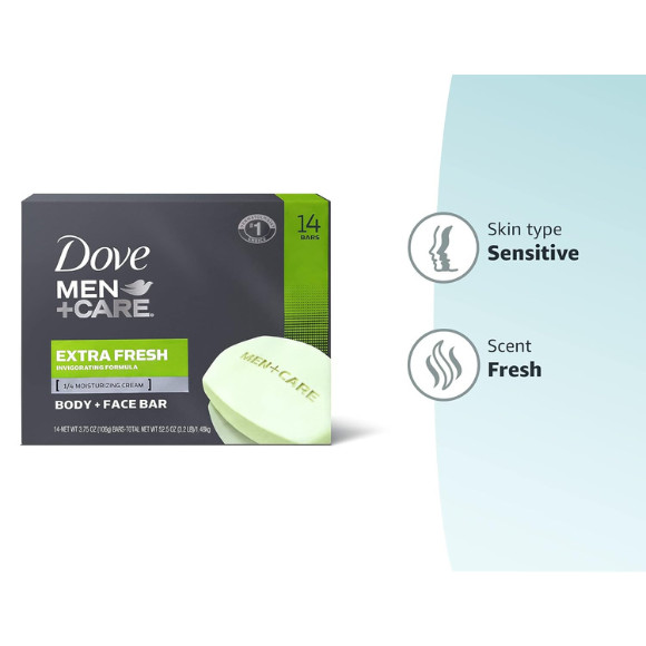 DOVE MEN + CARE Bar 3 in 1 Cleanser for Body Face and Shaving 3.75 oz 14 Bars