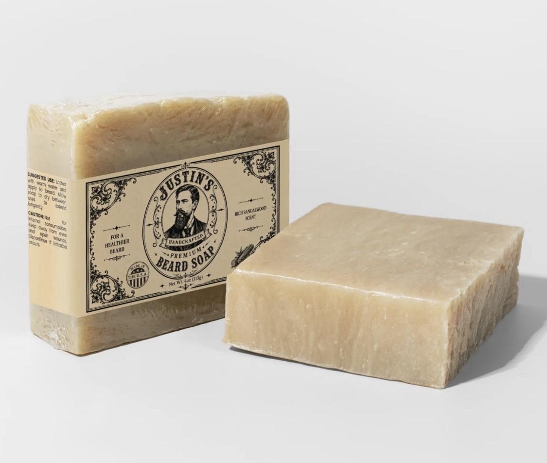 Justin’s Beard Soap Bar Handcrafted Premium Quality, Rich Sandalwood Scent, 4 oz