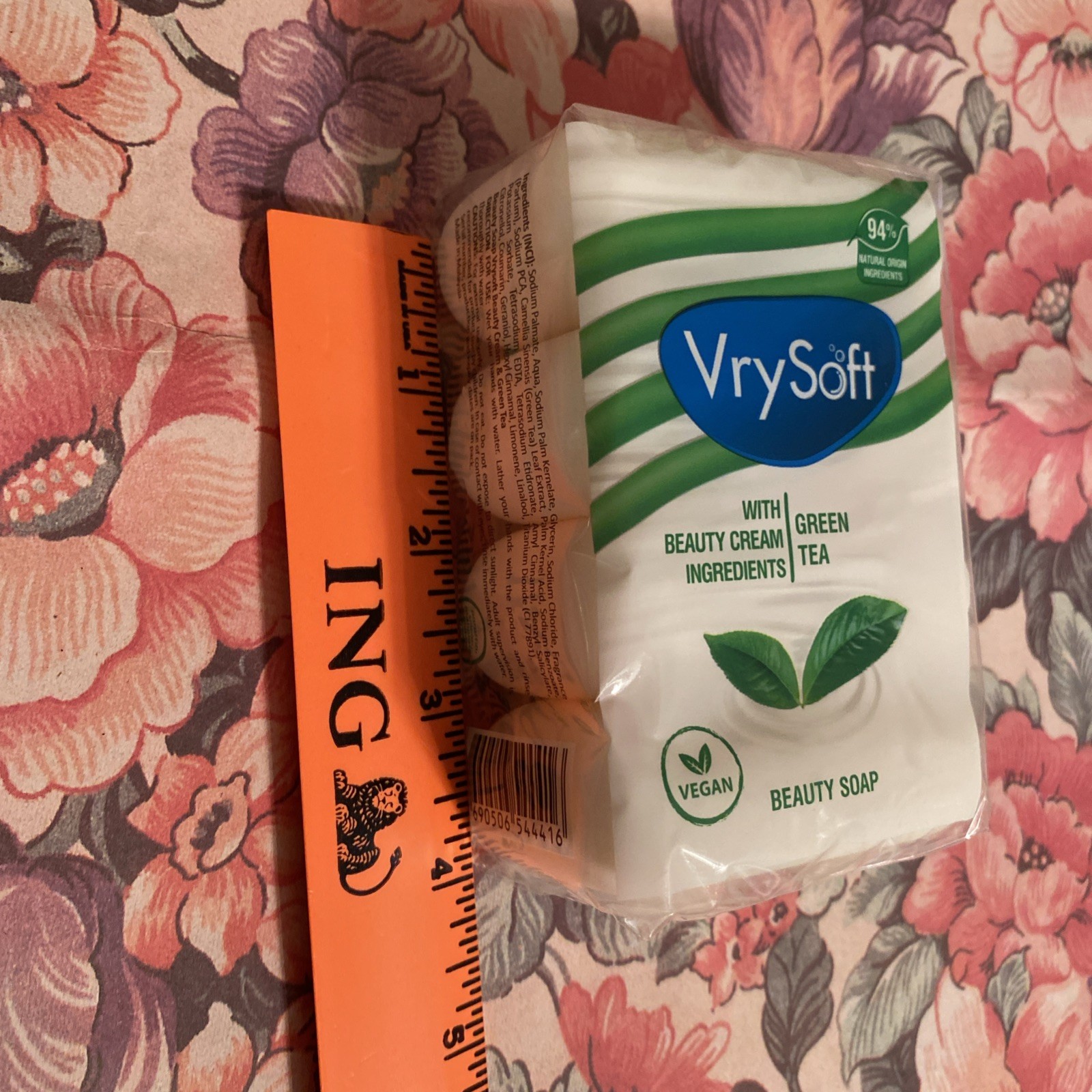 Vry Soft NIP Green Tea Vegan Beauty Soap 2.82 oz Bars Pkg Of 4 Bars 94% Natural