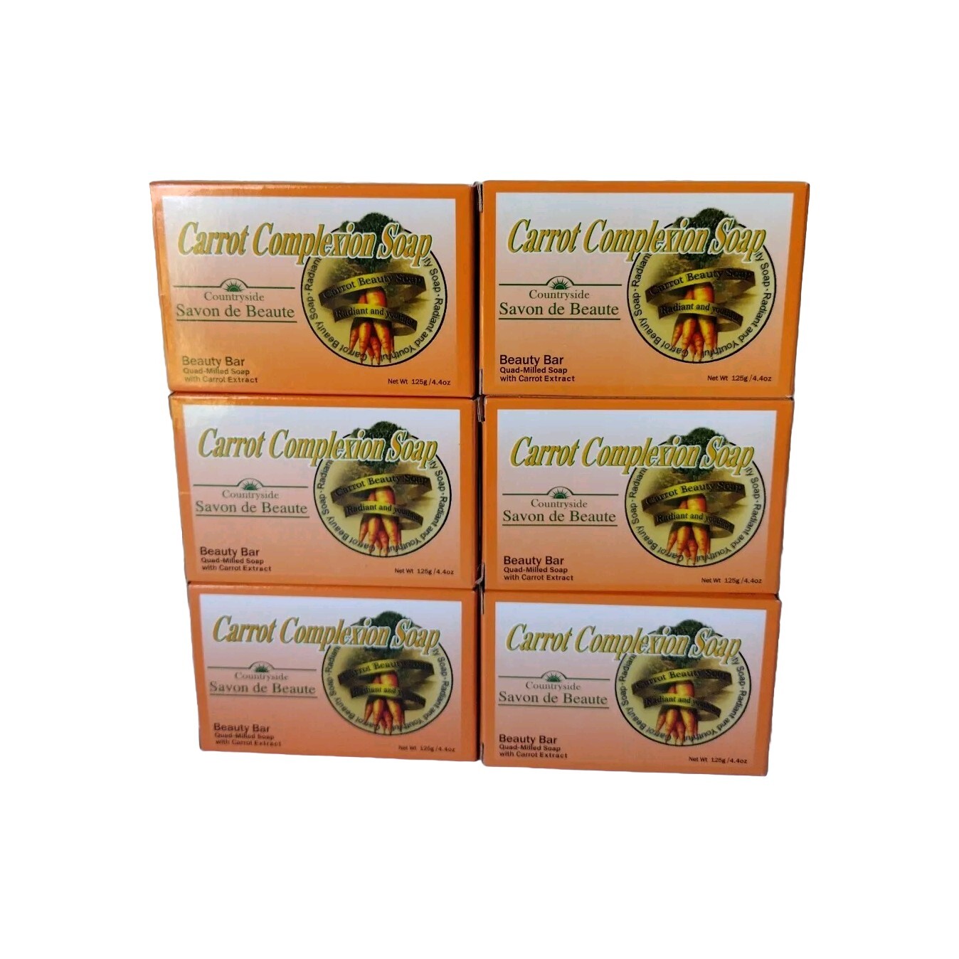 Pack-6 Carrot Complexion Soap Beauty with Carrot Oil Bar 125g Each Brand New