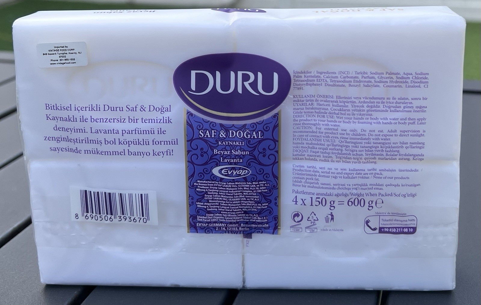 DURU Turkish VEGAN Soap Bar Lavender Fragrance .4x 150 =600 g .
