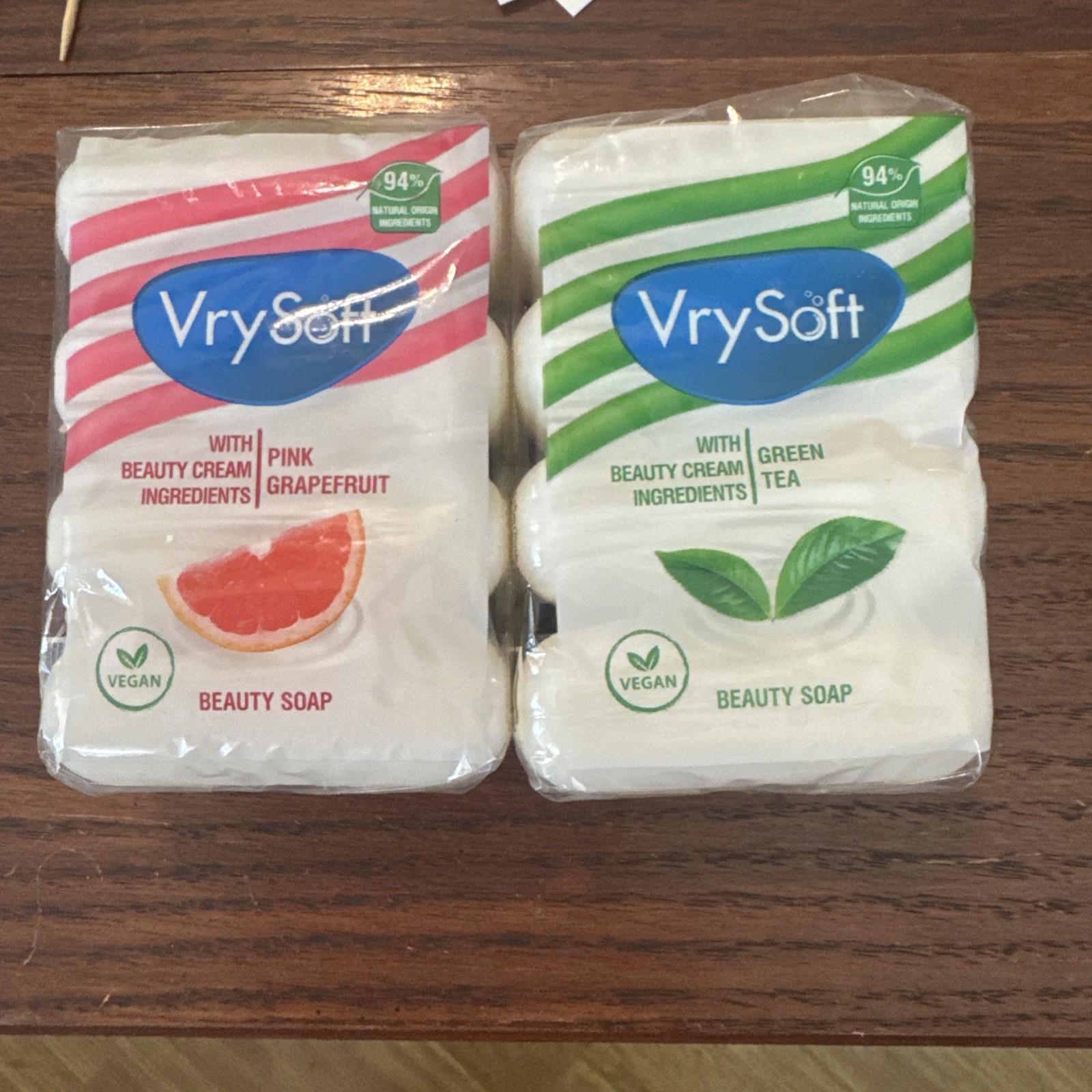 2x Packs VrySoft Beauty Soap Pink Grapefruit & Green Tea 4 Bars Each 8 Total