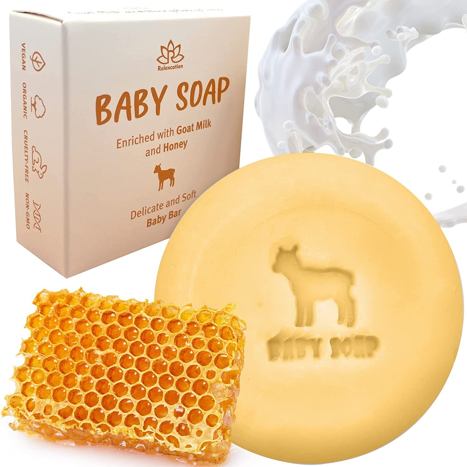Relaxcation Baby Soap Bars with Goat Milk and Honey-Handmade in USA – Pack of 6