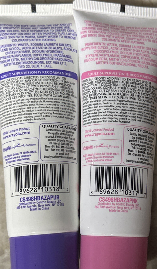 2 Pack- Crayola Bathtub Finger Paint Soap , 3fl. oz. Pink & Purple