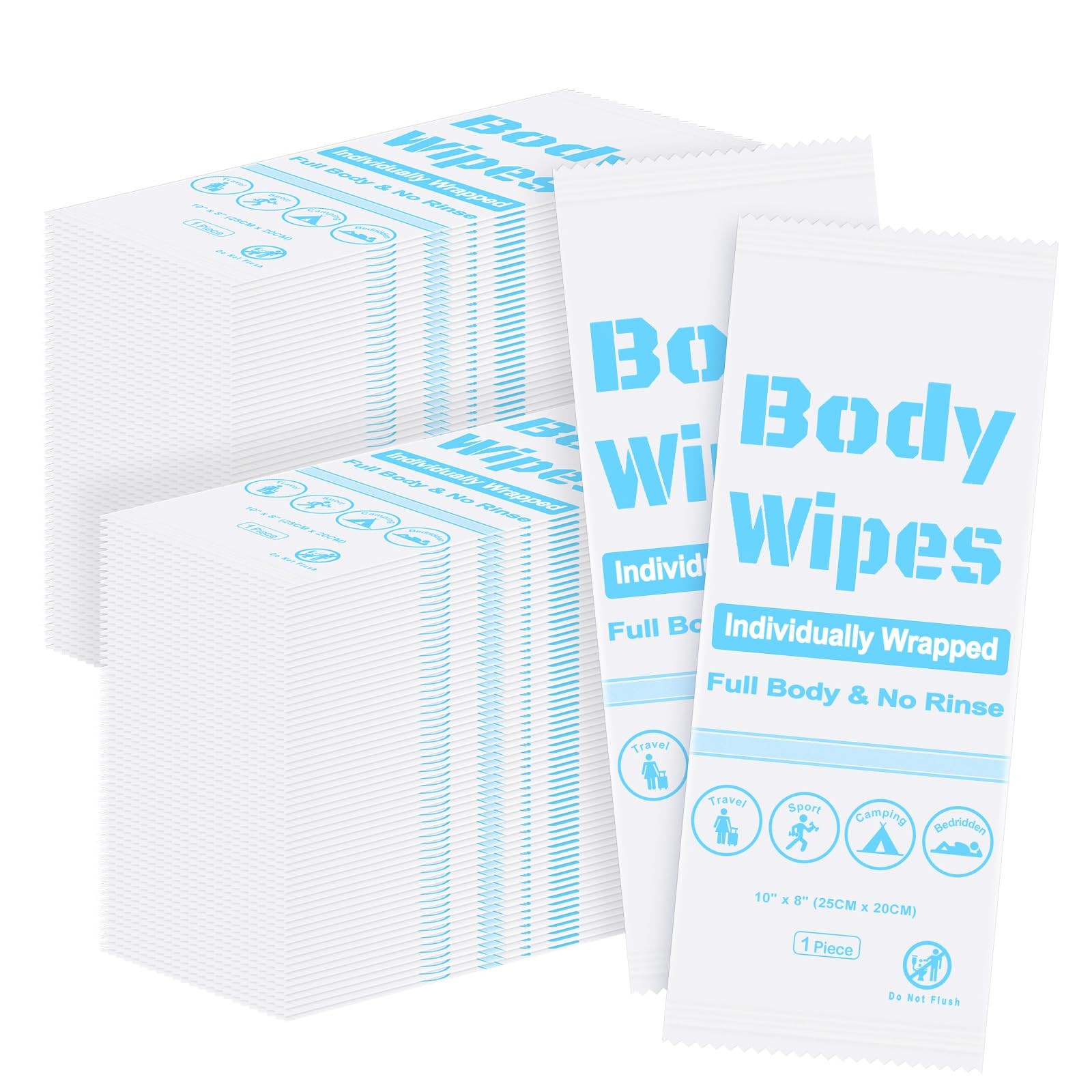 200Pcs Disposable Body Wipes, 7.8 x 9.8 inch Individually Wrapped Bath Wipe f…