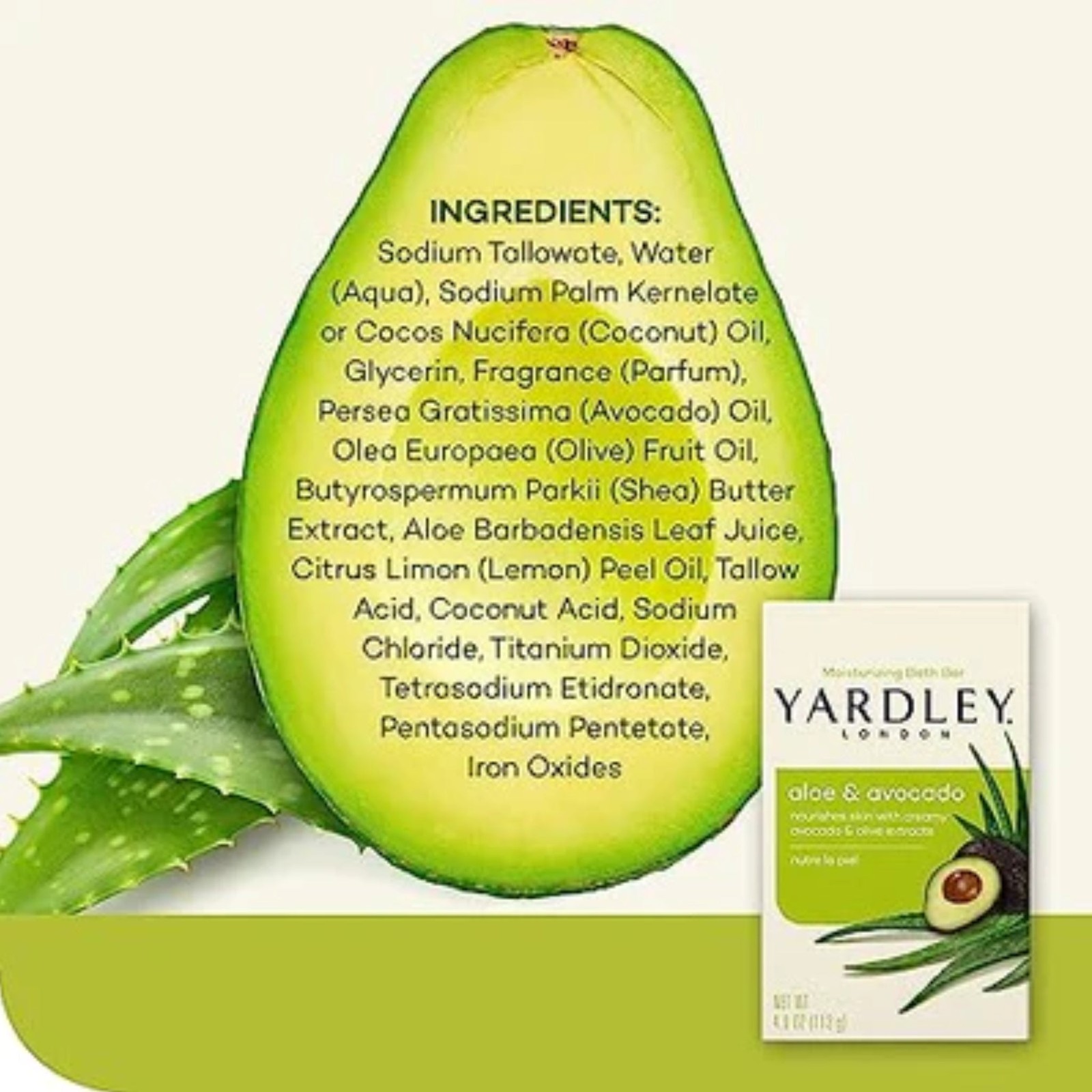 Yardley London Aloe & Avocado Moisturizing Bath Bar Soap, 6 Bars x 4.0 oz Each