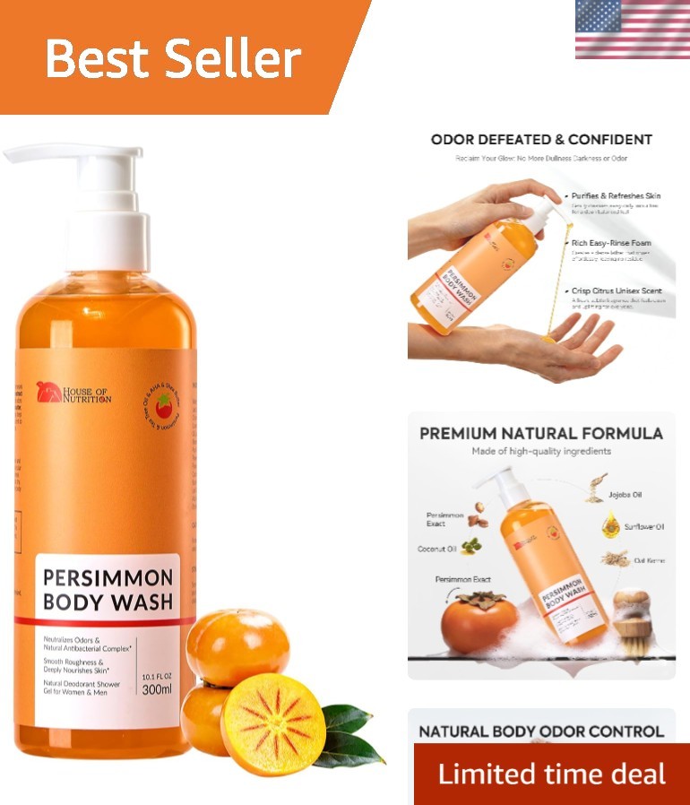 Persimmon Body Wash for Body Odor Control, Natural Deodorizing Soap for Under…