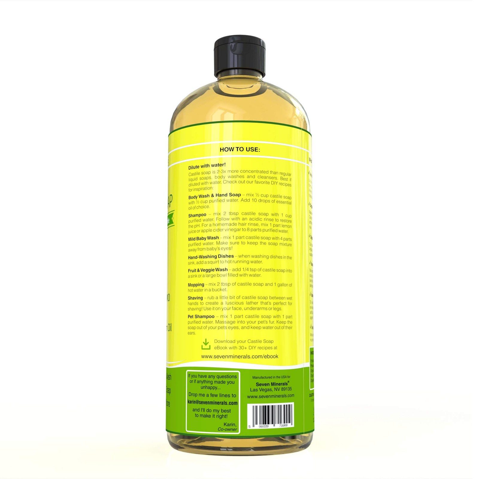 Seven Minerals Castile Soap 33.8 fl oz – Unscented Palm Oil-Free Vegan