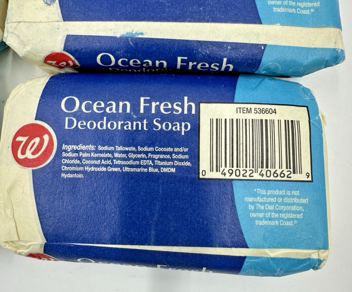 6 Walgreens Ocean Fresh Deodorant Bar Soap 4 oz NOS Made in Canada Vintage HTF