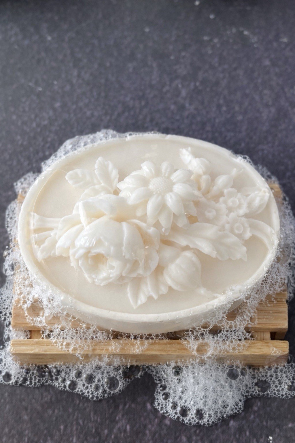 Handcrafted Floral Oval Body Bar Soap Set White Decorative Pattern Set of 5