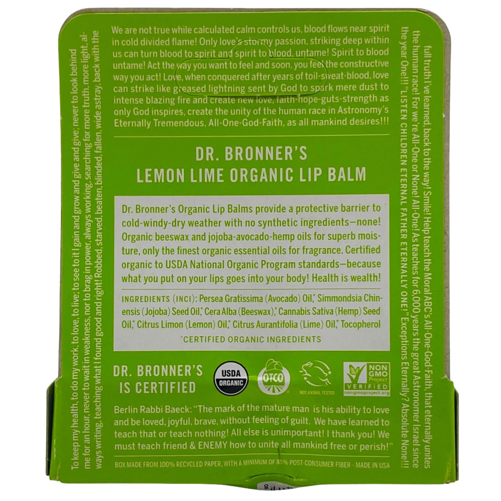 Dr. Bronner’s Organic Lemon Lime Lip Balm 0.15oz (12 Pack)