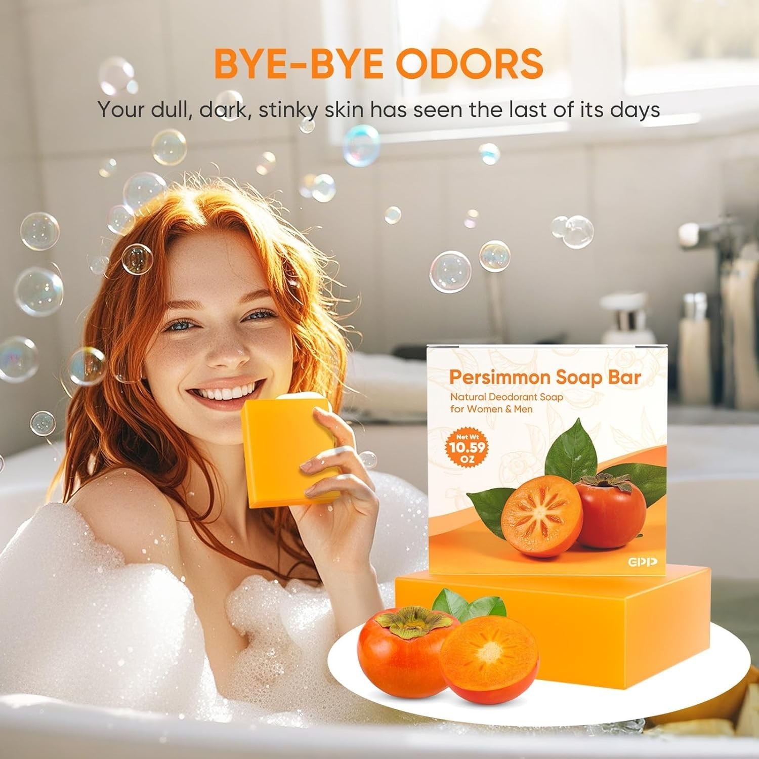 Persimmon Soap Bar Body Odor Control Deodorant Soap for Men & Women, 3pcs