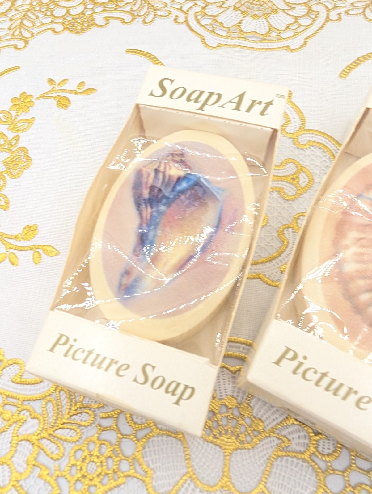 Set of 2 Soap Art Picture Soaps Coastal Beach Seashells in original boxes READ