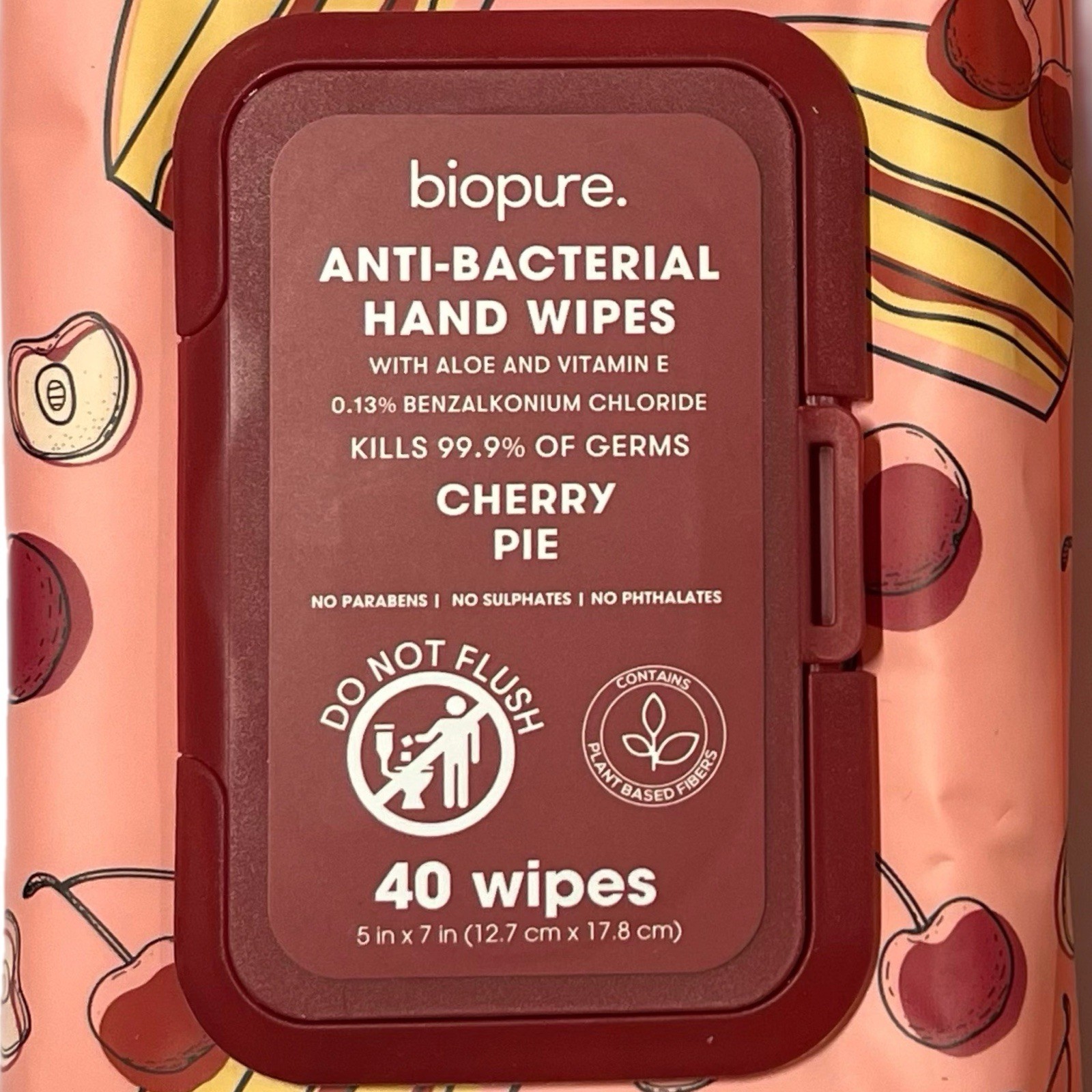 Biopure 2 Pk 80 Total Anti-Bacterial Hand Wipes CHERRY PIE – New