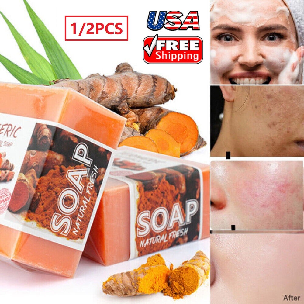 1/2PCS Tumeric Soap Ginger Anti-Acne Dark Spots Removal Body Whitening Soap Bar